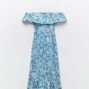 Floral Off-Shoulder Blue Dress